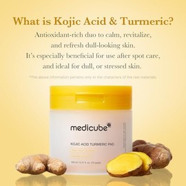 medicube Toner Pads Kojic Acid Turmeric Clarifying Toner Pad for Troubled Skin & Use After Spot Care, Soothing with Kojic Acid, Turmeric, Niacinamide,