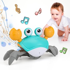 Crawling Crab Baby Toy, Tummy Time Gifts for Toddler & Newborn, Light-Up Walking Dancing Moving Crab with Music & Obstacle Avoidance, Infant Sensory Development Toy (Green)