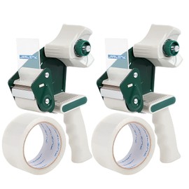 JARLINK Packing Tape Dispenser Gun (2 Pack) with 2 Rolls Tape, 2 inches Lightweight Industrial Side Loading Tape Dispenser for Shipping Packaging Moving Sealing (Grey & Green)
