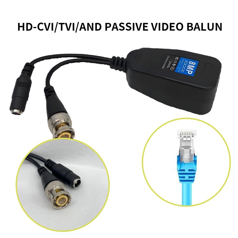 NVRTTRR HD-CVI/TVI/AHD Video Balun with Power Connector, RJ45 CAT5 Data
