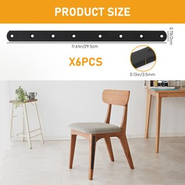 Flat Connector, 6 Pieces Perforated Plate Black, Metal Connector, Flat Wood Connector, Repair Plate, Flat Angle Connector with 48 Screws for Furniture Cabinets Shelves, 295 x 20 x 3 mm (295 x 20 x 3