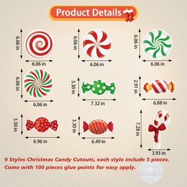 Wonmon 45PCS Christmas Candy Cutouts for Bulletin Board Decoration, Christmas Candies Paper Cut-Outs with Glue Dots for Christmas Party Home School Classroom Bulletin Boards Decorations