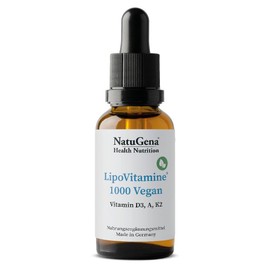 NatuGena Lipo Vitamine 1000 vegan, Lipsomal formuliert mit Vitamin D3, K2 & A, 370 Tropfen/15 ml (Familien Packung)
