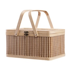 COZENTA Basket Basket with Lid Handle, Storage, Large Capacity, Basket Bag, Picnic, Bamboo Woven (Natural)