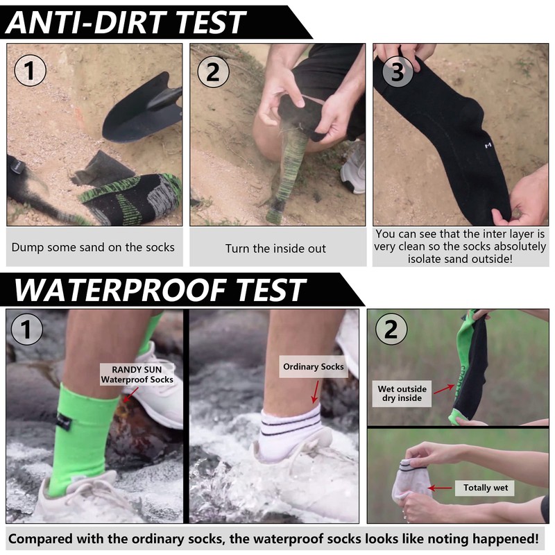 RANDY SUN Waterproof Breathable Crew Socks, Men's Dry Warm Cushion