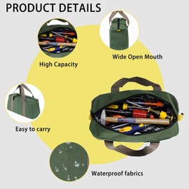 Tool Bag,12-Inch Canvas Tool Organizer,Heavy Duty Tool Bags,Wide Open Mouth Muti-Purpose Small Tool Storage Bag,Sturdy Bottom,Garden Craftsman Plumbing Electrician Tote Bag,Tools Gift for Men (Small)