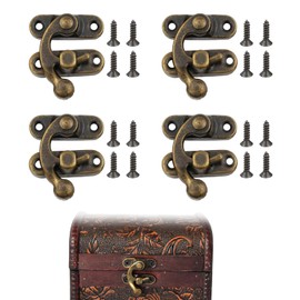 Misuyue 4pcs Mini Swing Arm Clasp Latch Vintage Bronze Left Latch Hook Hasp, 26 x 23mm Lock Clasp for DIY Suitcase Toolbox Wooden Case Jewelry Box