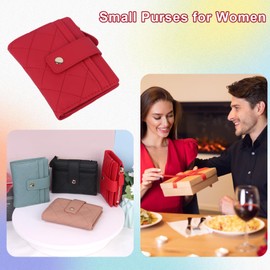 Zercart Small Purses for Women PU Leather Wallet, Double Fold Women Wallets with ID Window, Cards,Cash Slots Zipper Coin Purse Blocking Ladies Wallets-Red