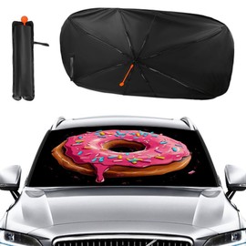 Buyidec Car Windshield Sunshade Umbrella Pink Cartoon Donut Painting Foldable Car Windshield Sun Shade Cover Front Window Heat Insulation Protection Fit Most Vehicle 57 X 30 in
