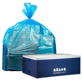 Plasticplace 32-33 Gallon Recycling Bags - Blue, Case of 100 Garbage Bags