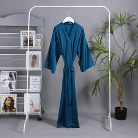 OWITER Long Women's Satin Robe for Wedding Party or Bachelor Party 6040 (UK, Alpha, One Size, Regular, Regular, Dark Navy)