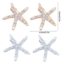 4Pcs Mermaid Hair Accessories, Pearl Starfish Rhinestones Hair Clips, Mermaid Accessories for Woman Girl Bridal Wedding