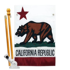 California State Flag Pole Kit for Independence Day Decoration Flagpole Bracket American Banner Mexican Decor Memorial USA Bear Poster Home Canva Applique Tapestry Bandera Californian Gifts for Dad