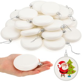 Zubebe 24 Pcs 4 Inch Christmas Blank White Ball Ornaments Plastic White Matte Flat Discs Christmas Ornaments Xmas Christmas Tree Hanging Ornament Decorations DIY Crafts Painting Drawing