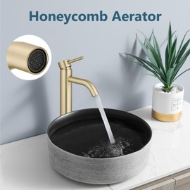 Aolemi Vessel Sink Faucet Tall Bathroom Faucet Single Handle One Hole Bathroom Sink Faucet Stainless Steel Round Body with Pop up Drain Basin Bowl Vanity Lavatory Mixer Tap Brushed Gold