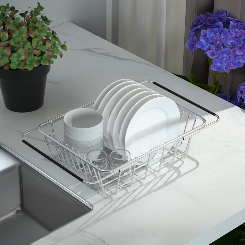 JINGWAYS Stainless Steel Dish Rack,Expandable Deep & Large Dish Drying