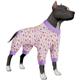 LovinPet Girl Large Sized Dog Anxiety Calming Shirt,Pink Bees & Flowers Pink Print, Pajamas for Pitbulls, Onesies for Dogs, XL
