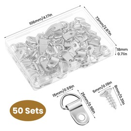 50Psc Heavy Duty D Rings Picture Hangers with 50Psc Screws, Adjustable Frame Hangers Kit, Double Holes D Ring Hanging for Multi-Surface Photos, Mirrors, Artworks, Picture Hanging Home Decoration