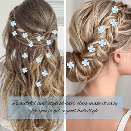 YISSION 40 Pcs Mini Blue Flower Hair Clips with Rhinestone Cute Hair Pins Decorative Hair Clips Wedding Hair Barrettes Bridal Hair Accessories for Girls Women