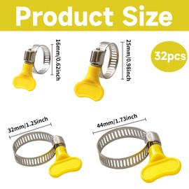 32pcs Jubilee Clips, Hose Clips, Jubilee Clip, with Handle Adjustable Stainless Steel 10mm-44mm Range Garden Hose Clamp Tightening Pipe Clips Hose Clamps with Plastics Handle for Flexible Hose Tube ﻿