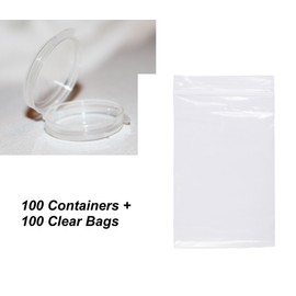 100 Clamshell Lacon 1/20 / 0.05 oz Clear Plastic Sample Containers with Attached Lids + 100 Ziplock Plastic Bags - Can Be Used for Makeup, Jewelry, hardware and Much More!