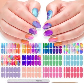 DANNEASY 12 Sheets Rainbow Nail Wraps for Women Nail Polish Strips Solid Color Self Adhesive Nail Polish Sticker Fingernail Manicure Stickers with Nail File, Cuticle Stick (Colorful Style)