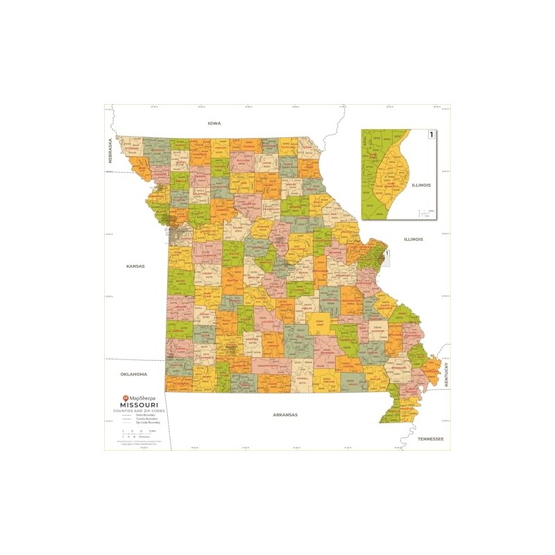 Missouri ZIP Code Map with Counties - Standard - 36