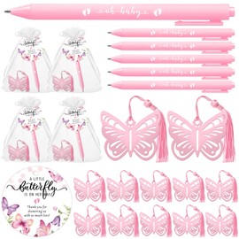 Fuyoooo 50 Sets Butterfly Baby Shower Favors for Guests 50 Oh Baby Shower Ballpoint Pen 50 Pink Butterfly Metal Bookmarks 50 Thank You Tag and 50 Gift Bags for Return Girl Gifts
