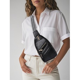 ARTINRENAISS Crossbody Sling Bags for Women Men Vegan Leather Travel Purse Fashionable Chest Bag with Patterned Strap, Black