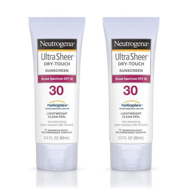 Neutrogena Ultra Sheer Dry-Touch Sunscreen Lotion, Broad Spectrum SPF 30 UVA/UVB Protection, Oxybenzone-Free, Light, Water Resistant, Non-Comedogenic ; Non-Greasy, Travel Size, 3 fl. oz (Pack of 2)
