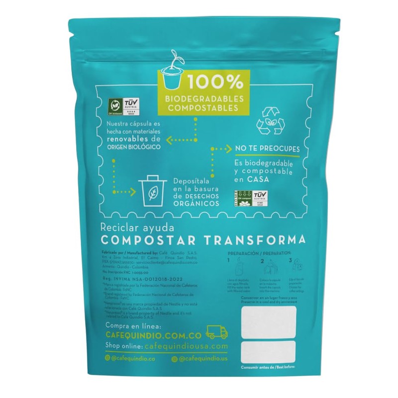 Cafe Quindio Compostable Coffee Pods, compatible with Nespresso Original machines
