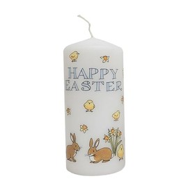 Alison Gardiner Beautiful Easter Bunnies and Chicks Candle Pillar Approx 45 Hour Burn Time