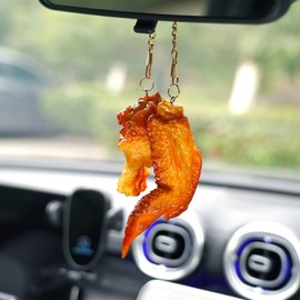 Girlpcadecor Imitation Food Keychain Car Mirror Hanging Accessories Car Rearview Mirror Decor Gift Fried Chicken Leg Nuggets Wing Creative Cool Funny Realistic Simulation Set