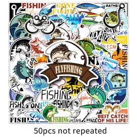 50pcs Fishing Stickers and Decals for Kids Teens Hunting and Fishing Bumper Decals for Fisherman Cute Vinyl Waterproof Stickers for Tackle Box Water Bottle Laptop Suitcase Truck Car (fishingblue)
