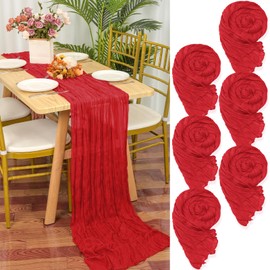 YMHPRIDE 6 Packs Cheesecloth Table Runner Red, 55x300cm Rustic Gauze Fabric Boho Table Runner, Cheesecloth Wedding Table Decor for Wedding Party Bridal Shower Table Decorations