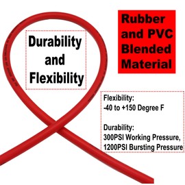 YOTOO Hybrid Lead-in Air Hose 1/4-Inch by 6-Feet 300 PSI Heavy Duty, Lightweight, Kink Resistant, All-Weather Flexibility with Bend Restrictors, 1/4" Industrial Quick Coupler and Plug, Red