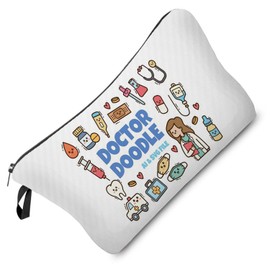 Livel lhood Doctor Doodle Makeup Bag Cute Small Organizer Bag Toiletry Zipper Pouch Dental Doctor Cosmetic Bag Graduation Present for Dentists Doctors Surgeons Women