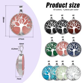 TOAOB 10pcs Tree of Life Charms Natural Gemstone Pendant for Jewellery Making 10 Colors Metal Frame Hollow Round Charms for DIY Necklace Bracelet Earring Craft Supplies