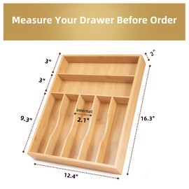Besilord Silverware Organizer Kitchen Drawer Organizer Utensil Organizer Bamboo Silverware Holder Cutlery Organizer in Drawer Flatware Organizer Tray(7 slots, Natural