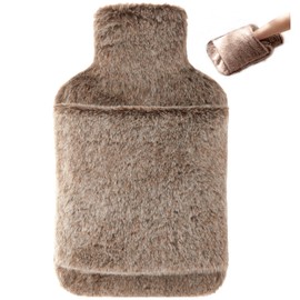 samply Hot Water Bottle with Soft Cover 2L Bed Bottle for Adults and Children, Ideal for a Cold Night, Brown