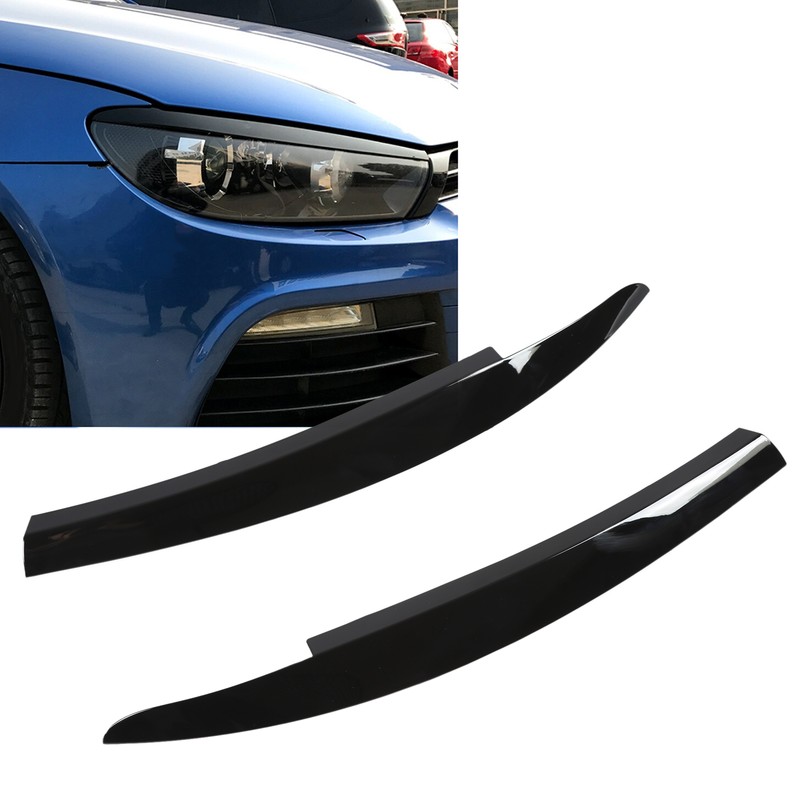 2Pcs/Set Front Headlight Eyebrow Eyelid Strips Cover Trim Glossy Black