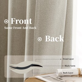 KangBang 100% Blackout Curtains 90 Inch Length, Black Out Linen Curtains for Living Room 2 Panels, Back Tab/Rod Pocket/Hook Belt Thermal Insulated Drapes, Farmhouse Luxury Drapes, W52xL90