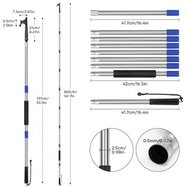 SANLIKE Boat Hooks for Docking 12FT Extension Pole Hook, 9-Sections Adjustable Boat Pole Marine Dock Stick Pontoon Boat Hook Pole
