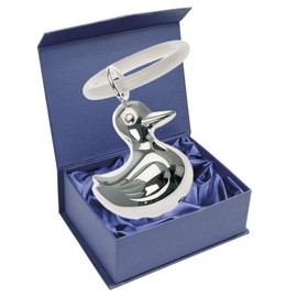 SILBERKANNE Children's Rattle with Teething Ring Duck L 7 cm Premium Silver Plated Elegant Silver-Plated in Top Workmanship