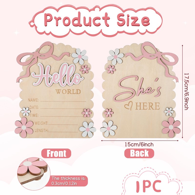 Baby Announcement Sign, Wooden Hello World Newborn Welcome Sign