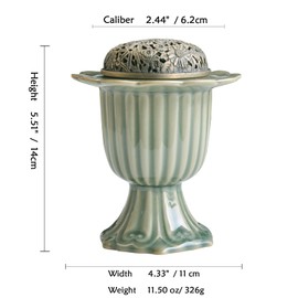 Nivanazen Ceramic Incense Holder with Braze Lid,Incense Cone Burner for Coil Incense,Mediation Gift,Home Decor (Light Green)