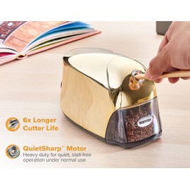 Bostitch Office QuietSharp Executive Heavy Duty Electric Pencil Sharpener for 65% Faster Sharpening and 6X Longer Cutter Life - Colored Pencil Compatible, Silver Chrome