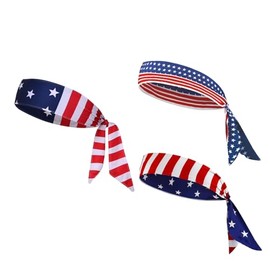 3Pcs American Flag Tie Sweatband Sports Headbands for Women Men Moisture Wicking Tennis Workout Sweat Head Tie Bands Running Cycling Football Yoga Quick Drying Non-Slip Stretchy Hairband