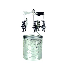 Kerzenfarm Father Christmas Rotary Carousel for Tealights, Metal and Glass, 16.5cm high, Silver, 6x6x16.5 cm