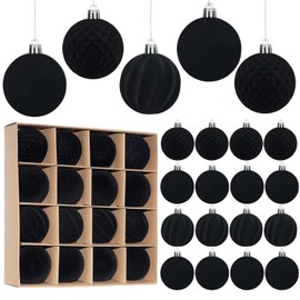 Miaikoe 16 Pcs Velvet Christmas Balls Hanging Ornaments Set, Pre-tied Shatterproof Plastic Flocked Christmas Balls Xmas Decorations Festival Holiday Party Decor (Black,6CM)